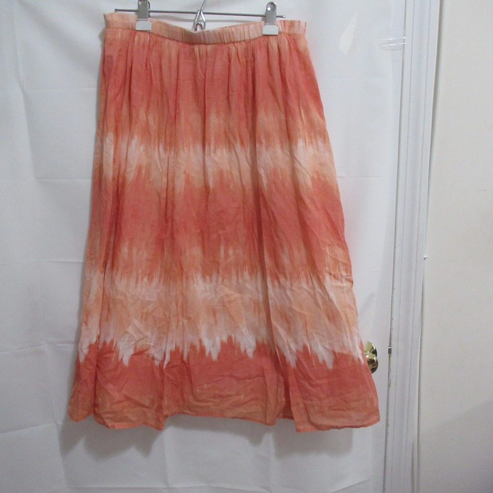 Chico's Maxi Skirt Women Sz 0 (4 small) Orange Tie Dye Cotton Crinkle Lined boho